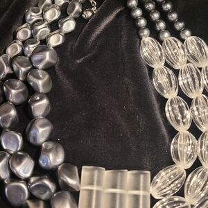 Multi-Strand Beaded Necklace in Gunmetal Gray and Clear